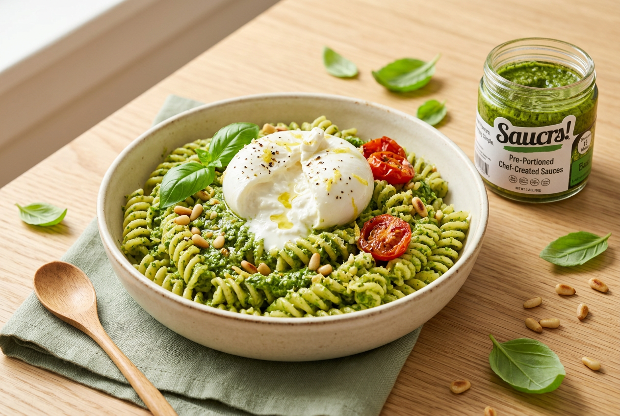 Basil Pesto Pasta with Burrata