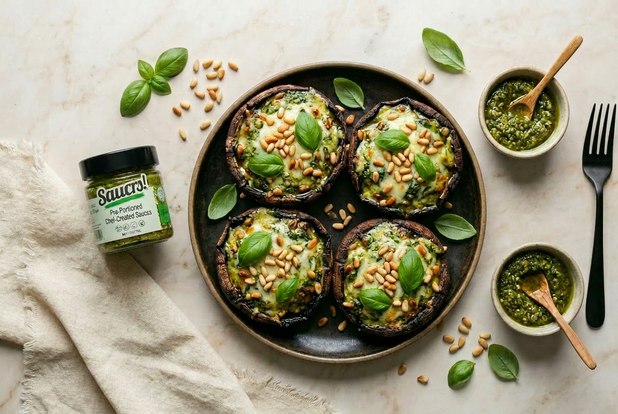Basil Pesto Stuffed Mushrooms